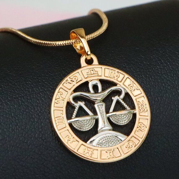 "Rose Gold Libra Zodiac Pendant with Delicate Scales Symbol Design, XPPT1451 - Picture 1 of 13